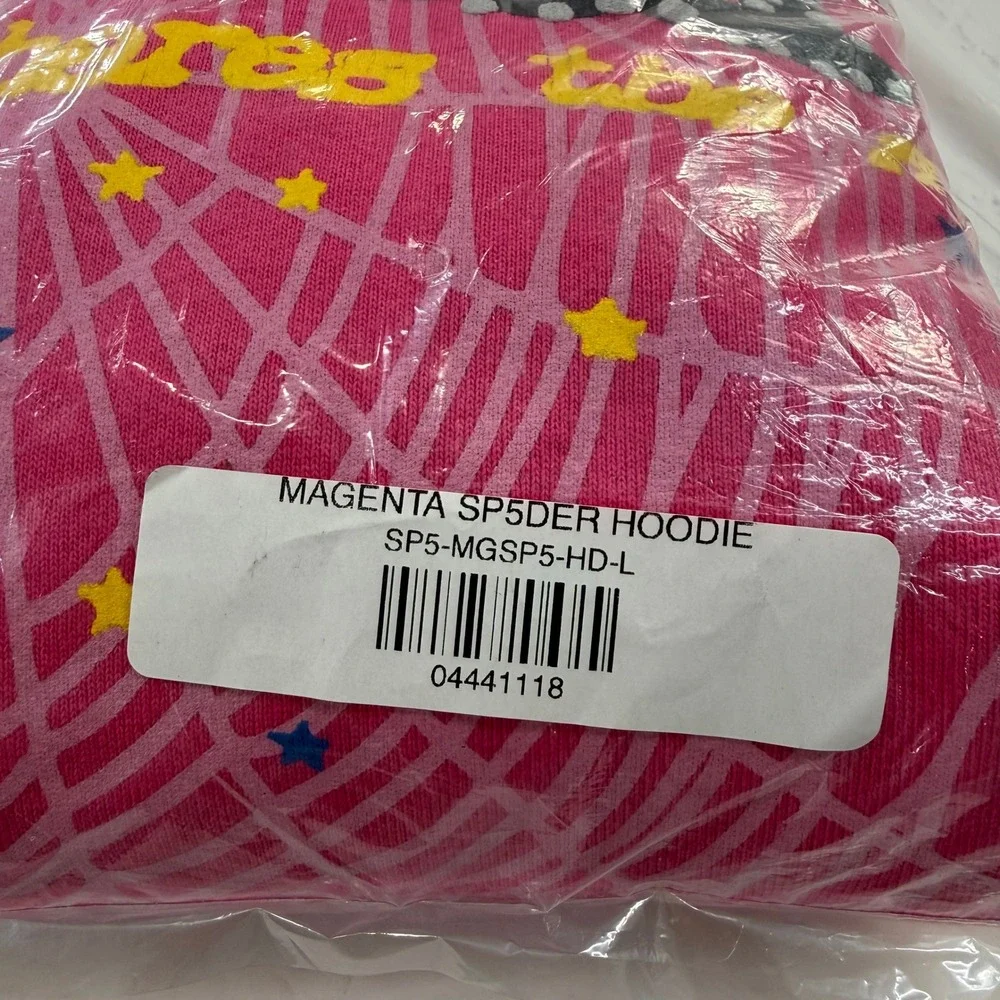 Sp5der Worldwide Pink Punk Hoodie Spider Web Star Graphic Large